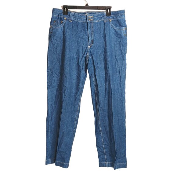 Woman Within Straight Jeans Womens 14 Medium Wash HIgh Rise Vtg Look 100% Cotton - Picture 1 of 4
